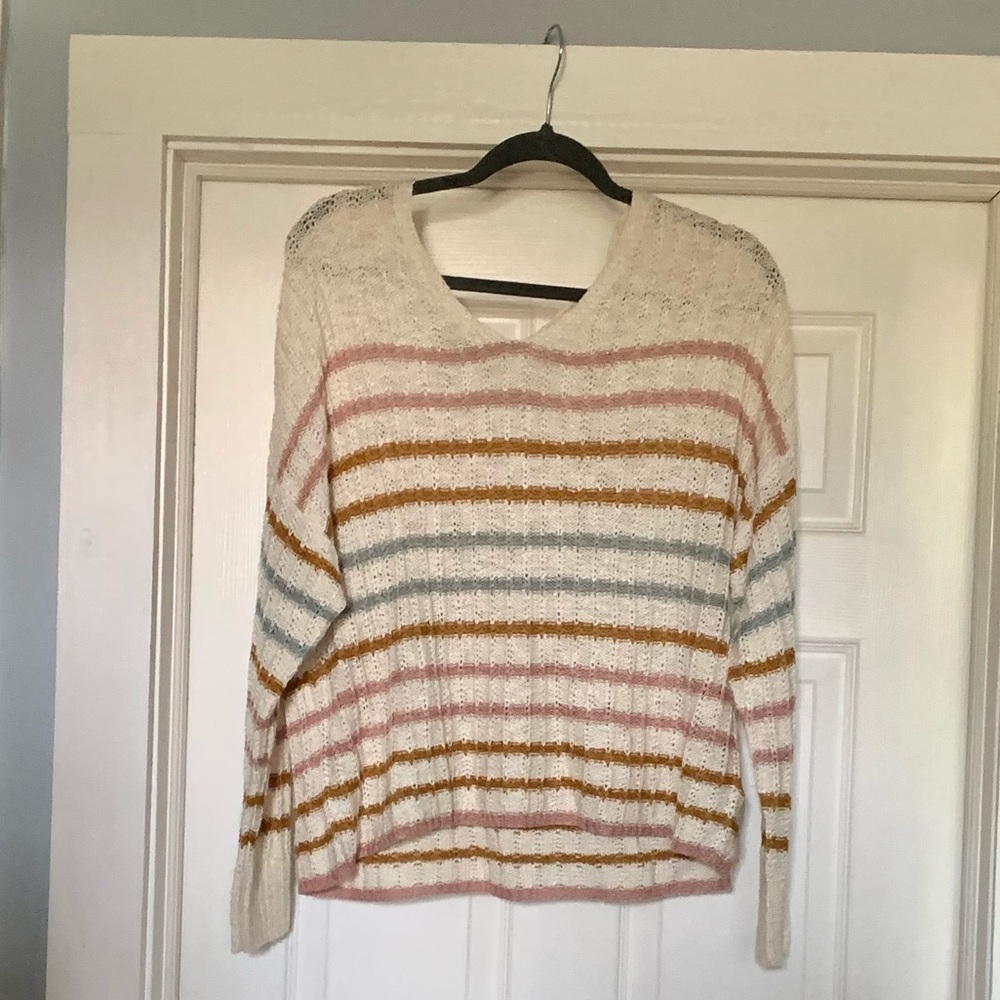 SO Striped Distressed Acrylic Sweater